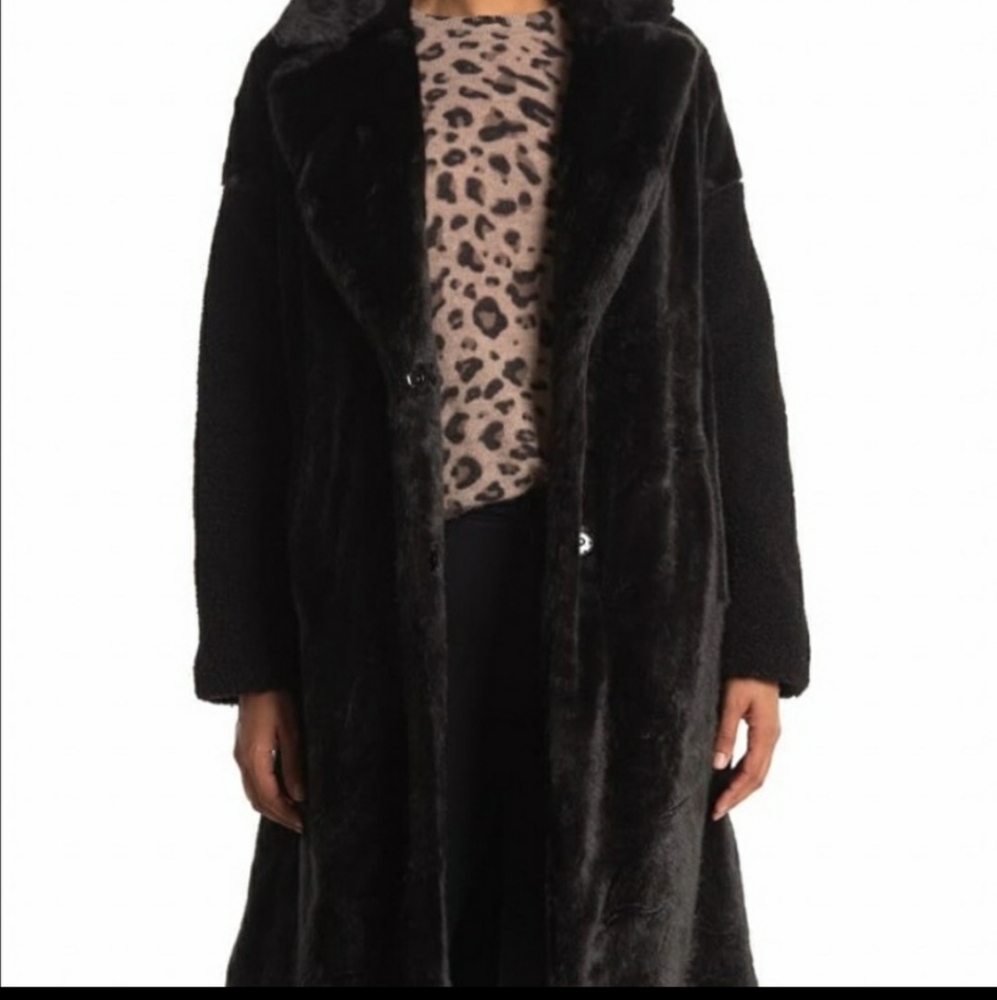 Nine West Faux Fur Coat Full Length Designer Luxury Mob Wife Winter Snow Jacket